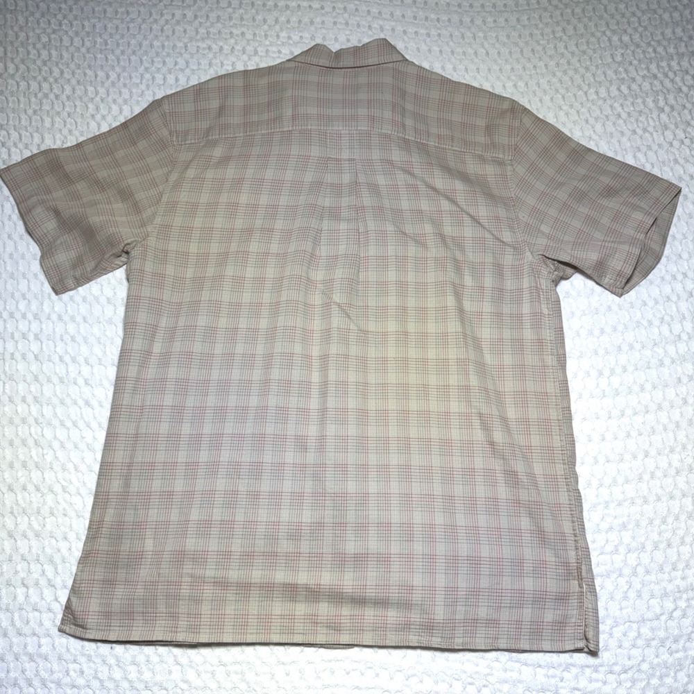LL Bean Mens‎ Large Short Sleeve Plaid Button Down Shirt Tan Cotton Outdoors - Picture 3 of 5